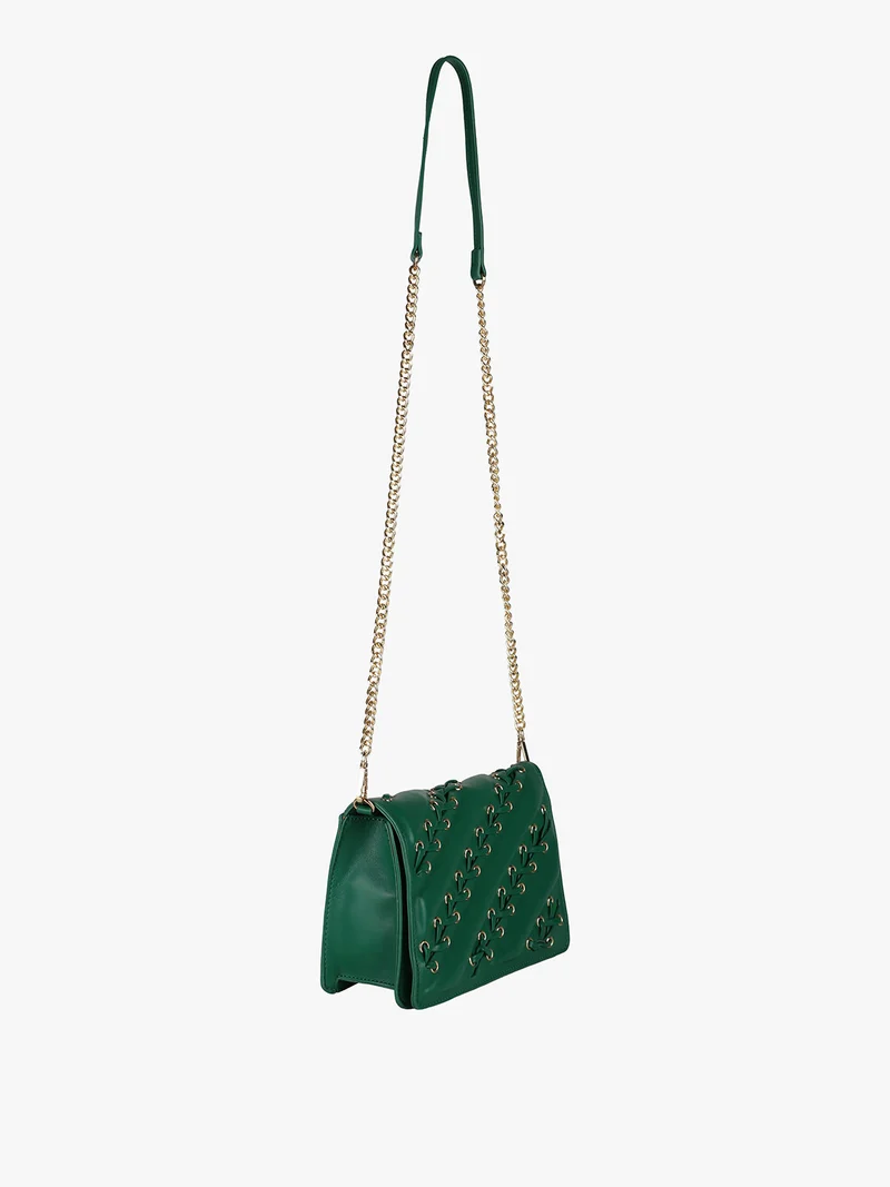 Borsa rigida a tracolla con manico a catena - verde