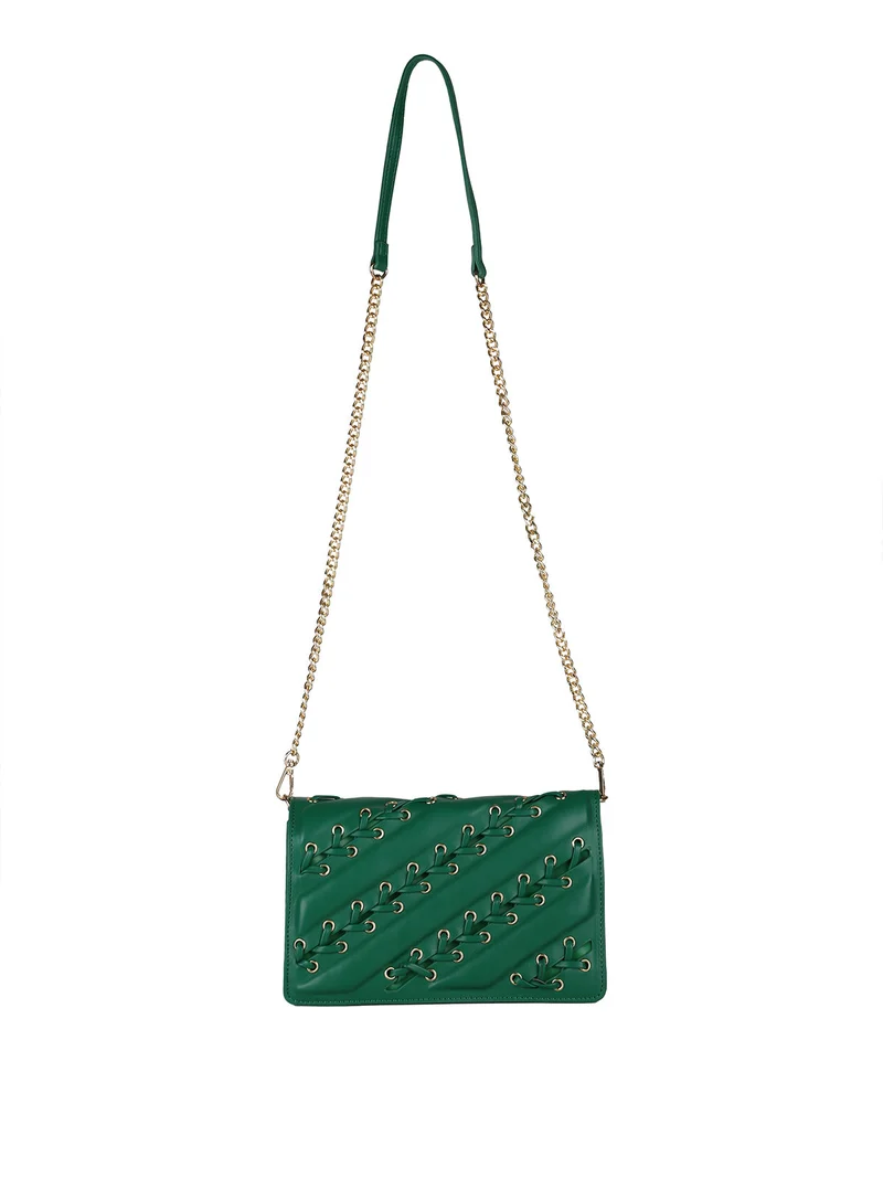 Borsa rigida a tracolla con manico a catena - verde