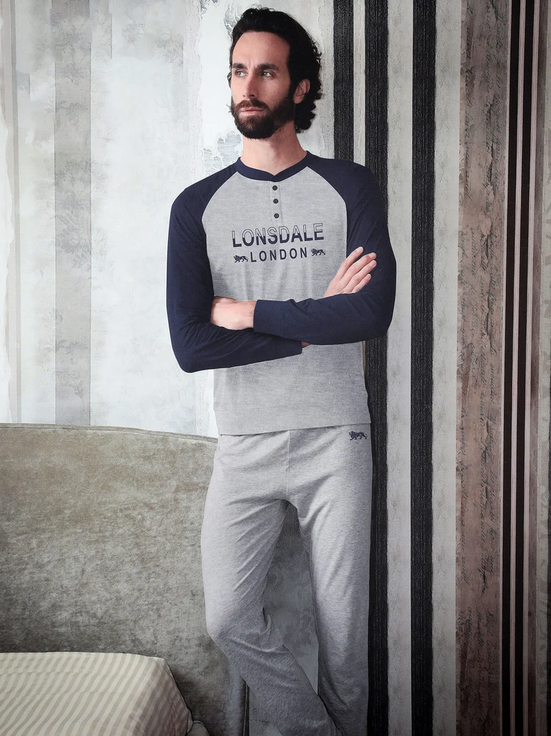 Pigiama lungo da uomo in cotone - blu