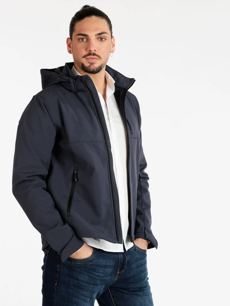 Giacca a vento da uomo con cappuccio - blu scuro