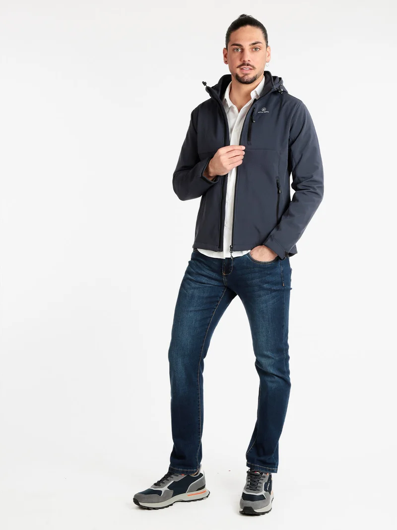 Giacca a vento da uomo con cappuccio - blu scuro