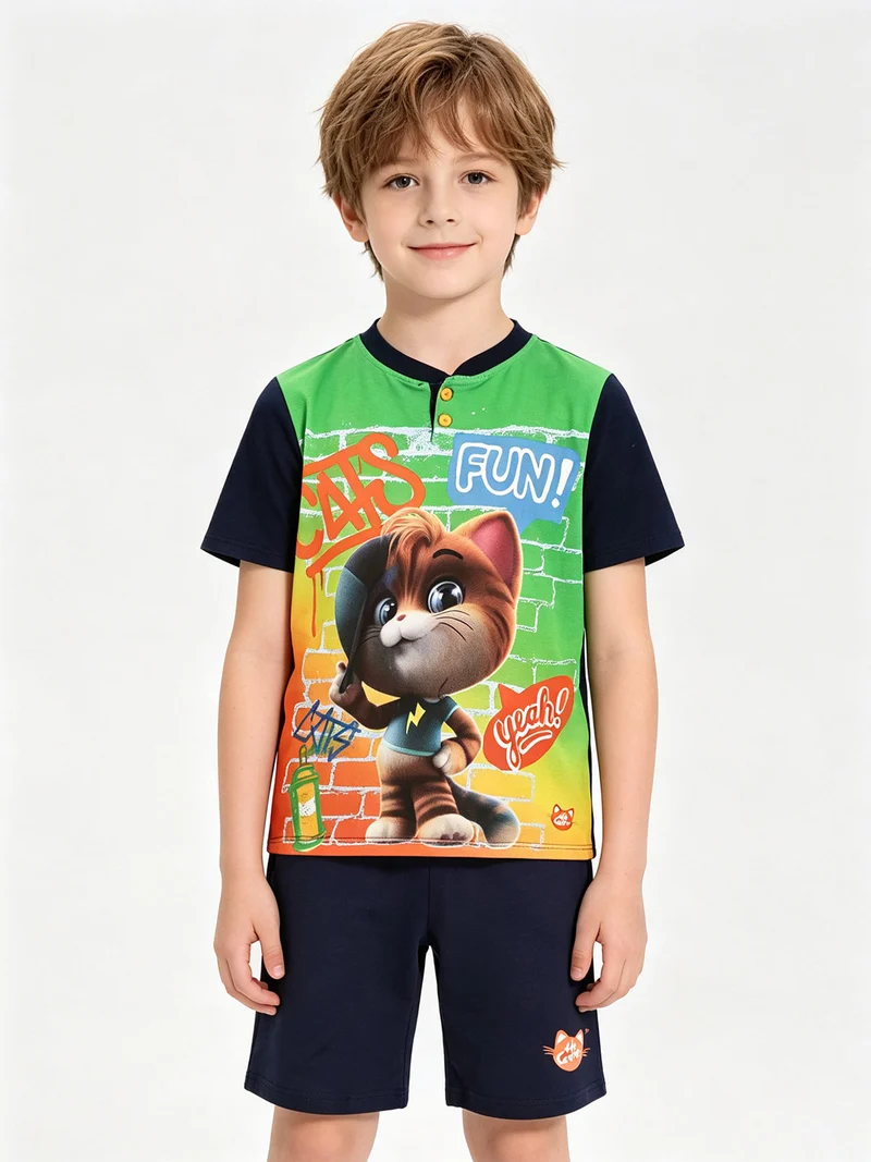 Pigiama corto da bambino con stampa - blu scuro