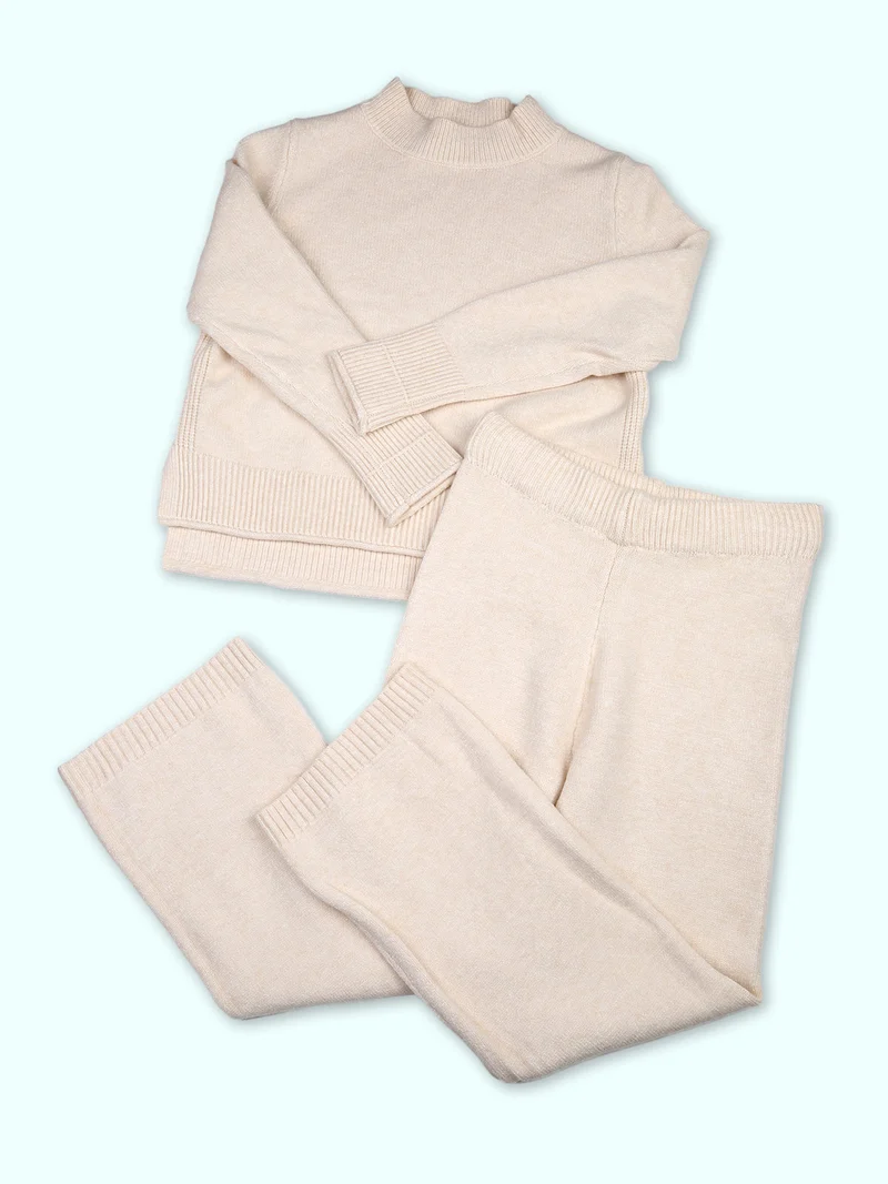 Pantaloni da bambina in maglia con elastico in vita - beige