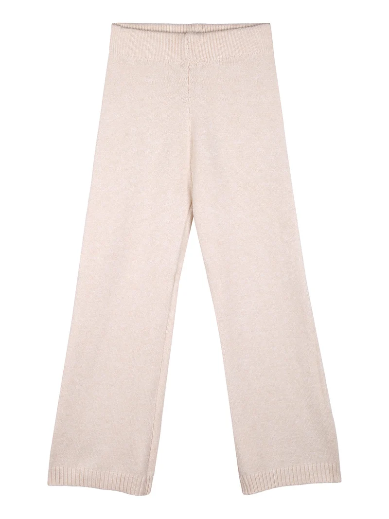Pantaloni da bambina in maglia con elastico in vita - beige