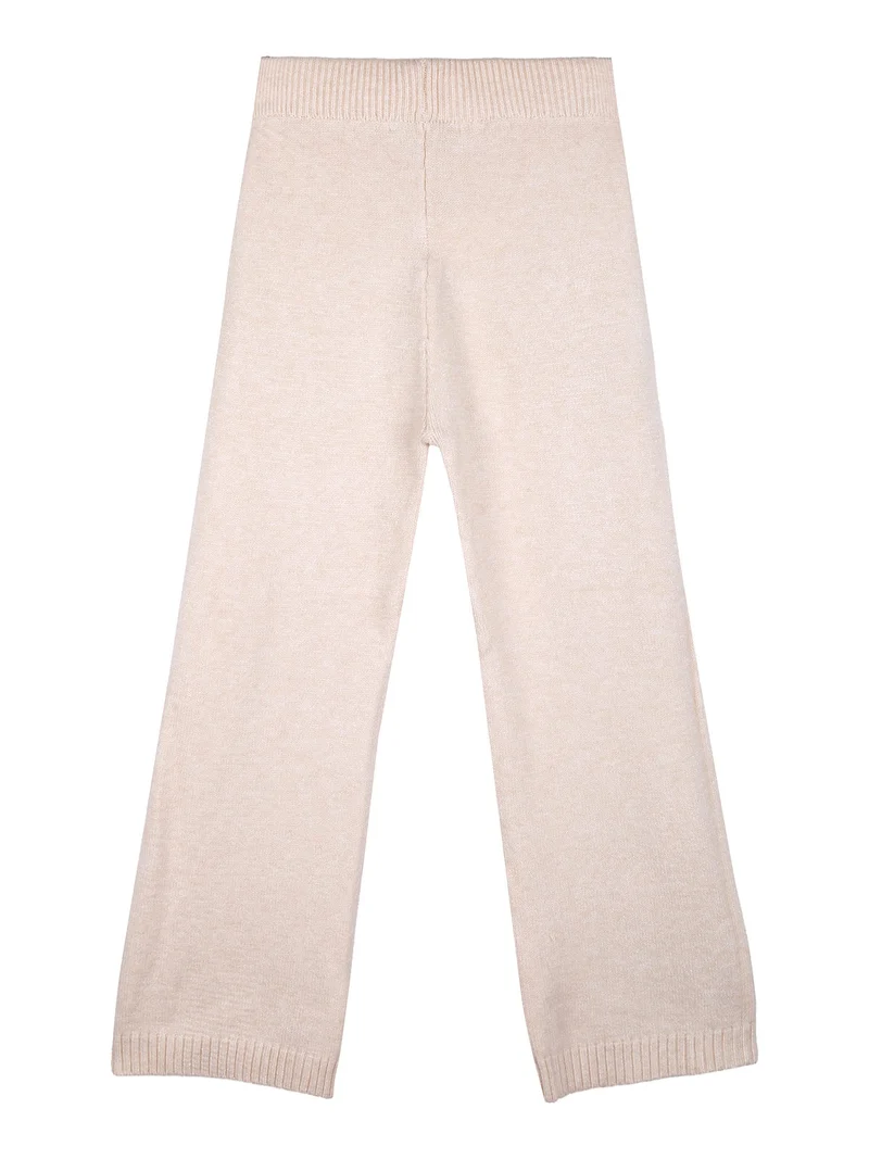 Pantaloni da bambina in maglia con elastico in vita - beige