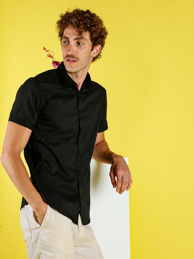 Camicia da uomo a maniche corte - nero