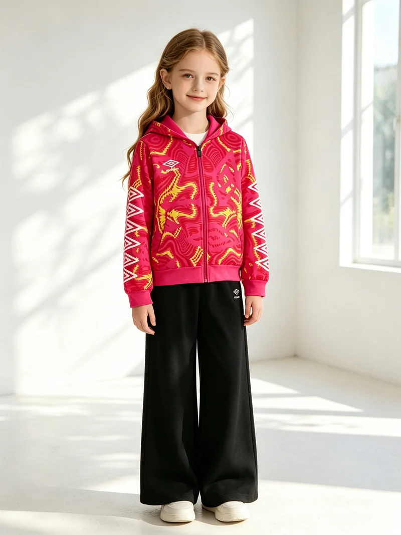 Completo tuta 2 pezzi da ragazza in cotone full zip con cappuccio - fucsia