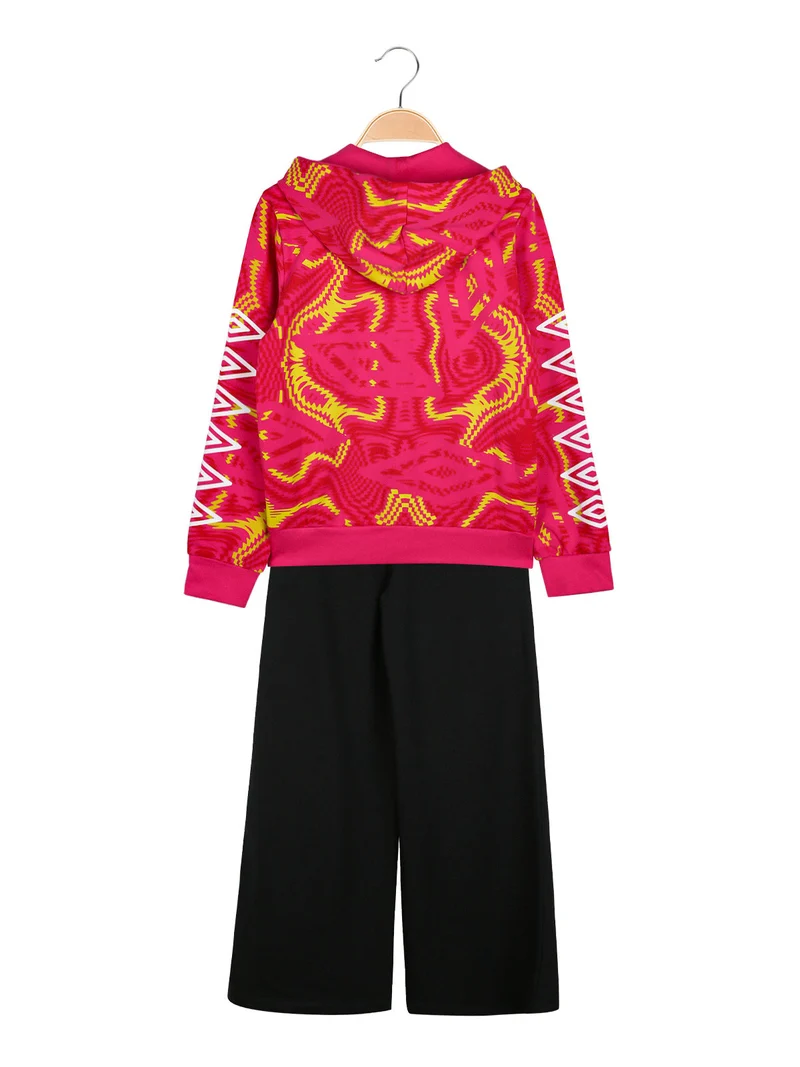 Completo tuta 2 pezzi da ragazza in cotone full zip con cappuccio - fucsia