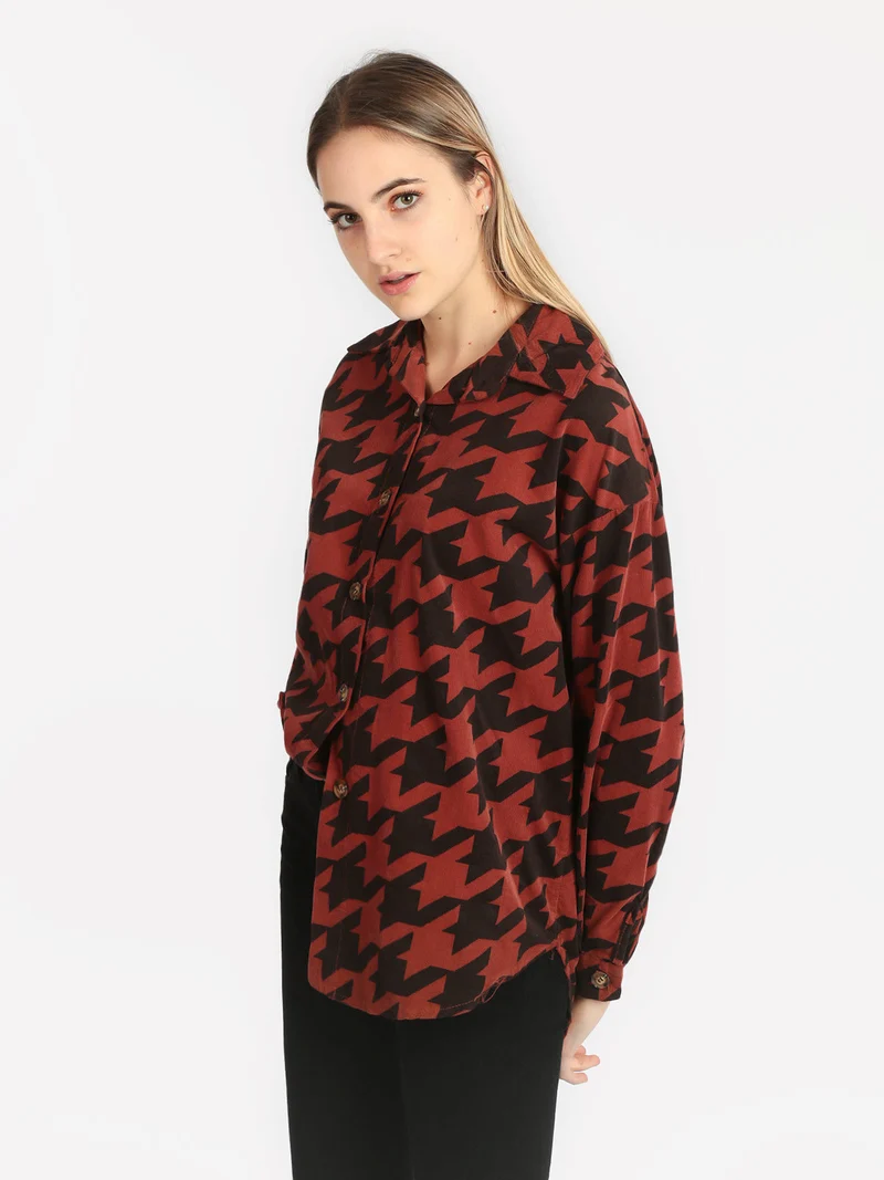 Maxi camicia donna oversize in cotone vellutato - bordeaux