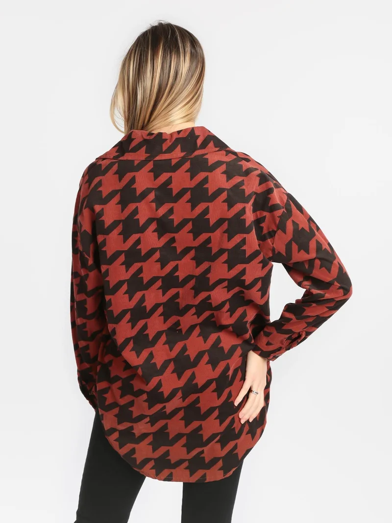 Maxi camicia donna oversize in cotone vellutato - bordeaux