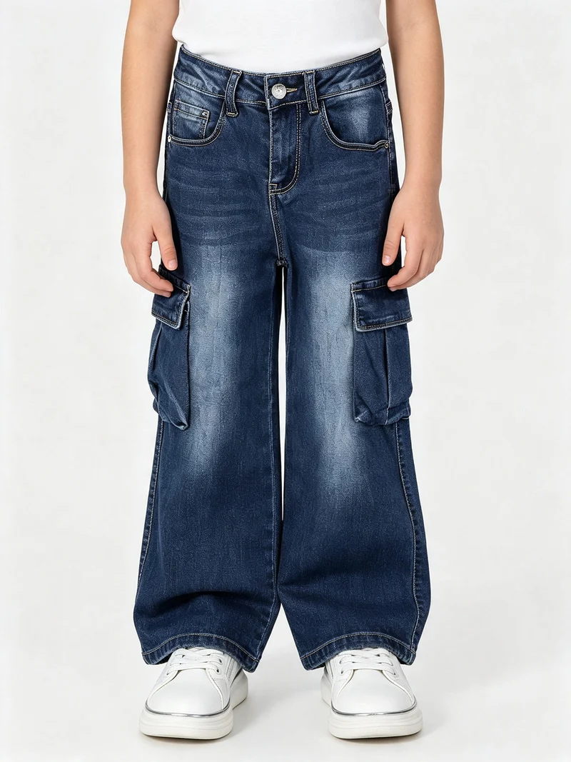 Jeans cargo da bambina con tasconi - jeans