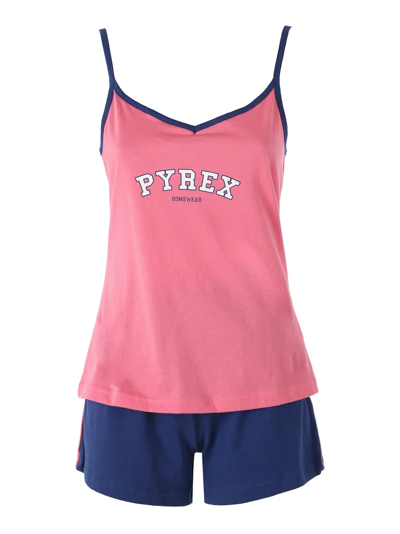 Pigiama corto da donna in cotone con top e shorts - fucsia