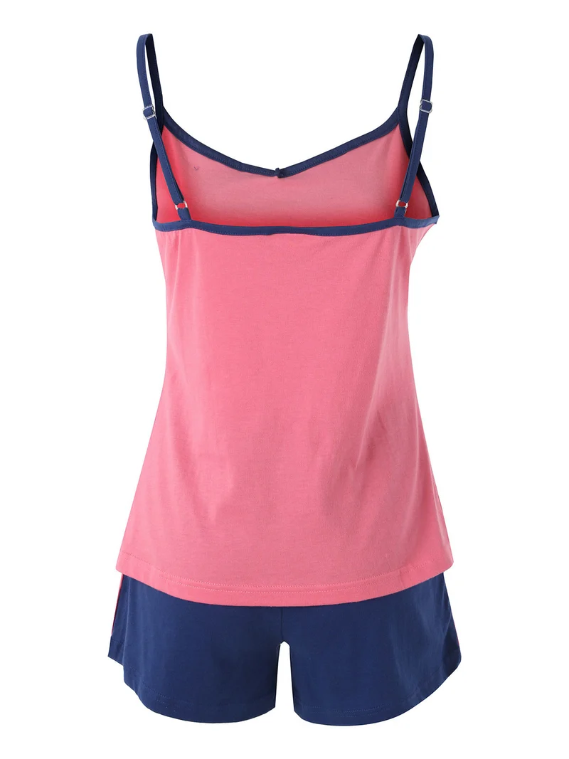 Pigiama corto da donna in cotone con top e shorts - fucsia