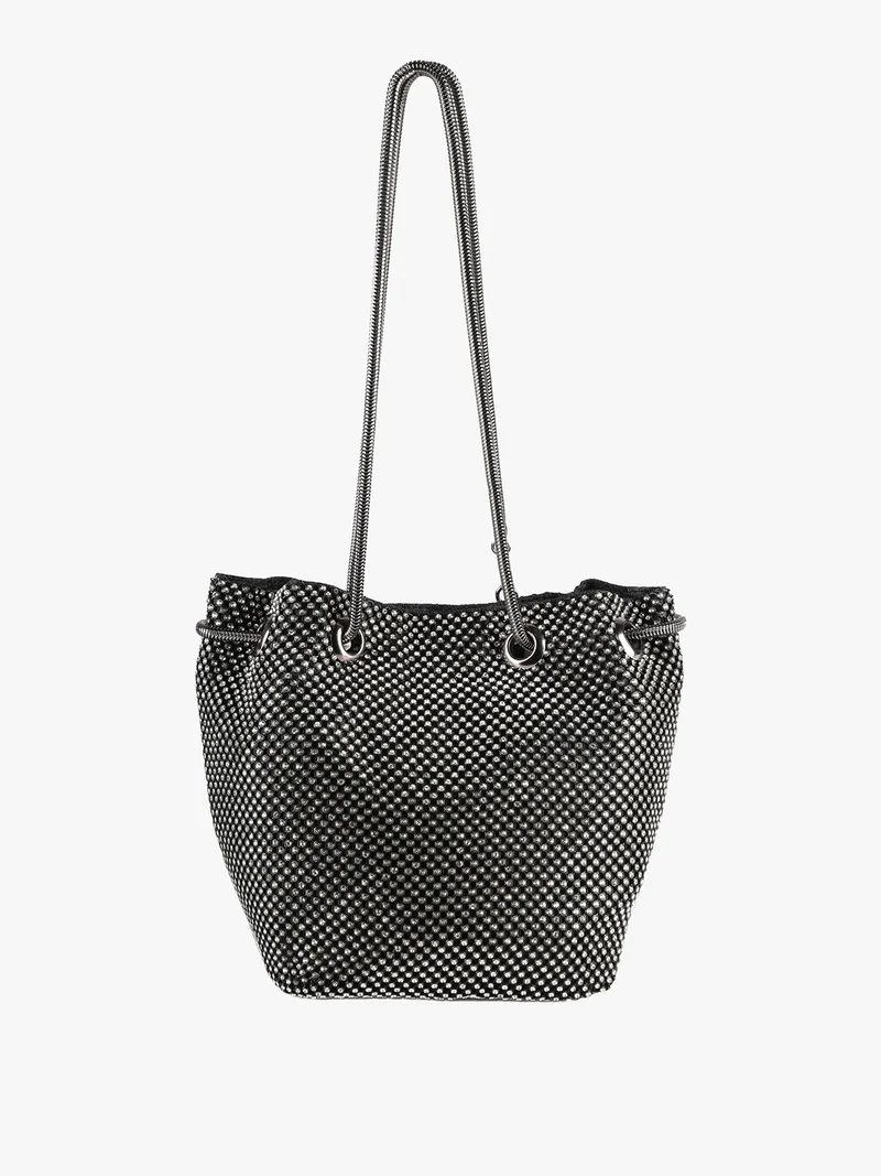 Borsetta elegante da donna a secchiello con strass - nero