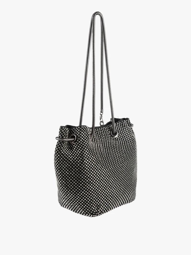 Borsetta elegante da donna a secchiello con strass - nero