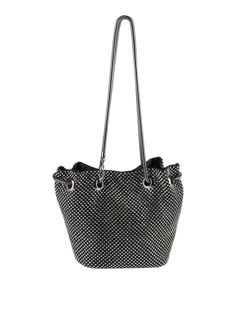 Borsetta elegante da donna a secchiello con strass - nero