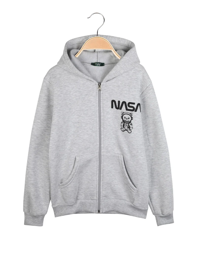 Felpa da ragazzo con cappuccio e zip - grigio