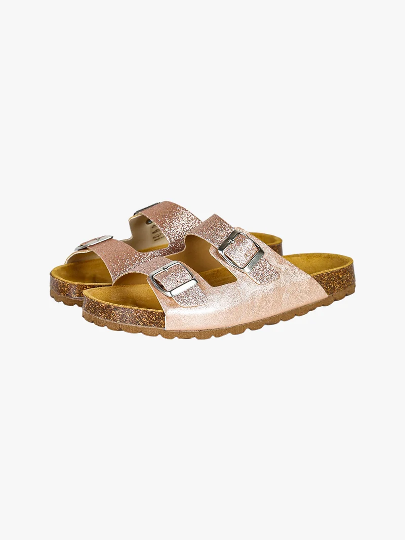 Ciabatte da ragazza con doppia fascia glitter e fibbie - rosa