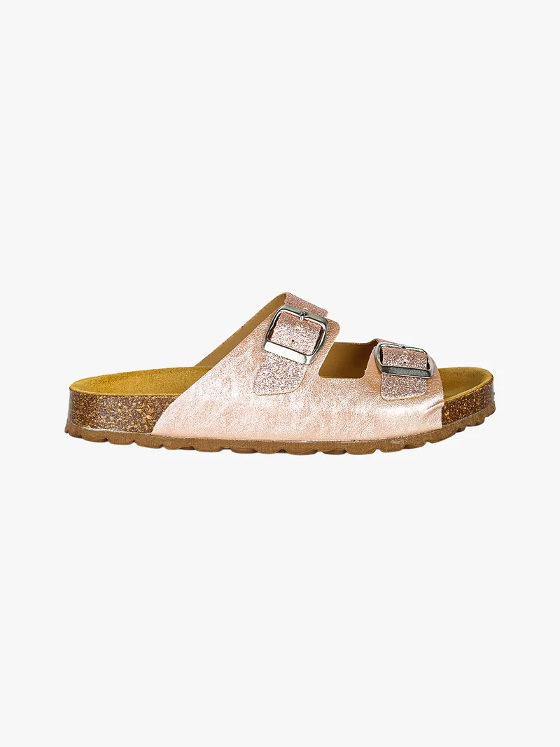 Ciabatte da ragazza con doppia fascia glitter e fibbie - rosa