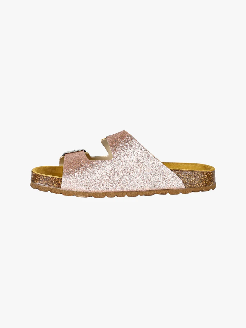 Ciabatte da ragazza con doppia fascia glitter e fibbie - rosa
