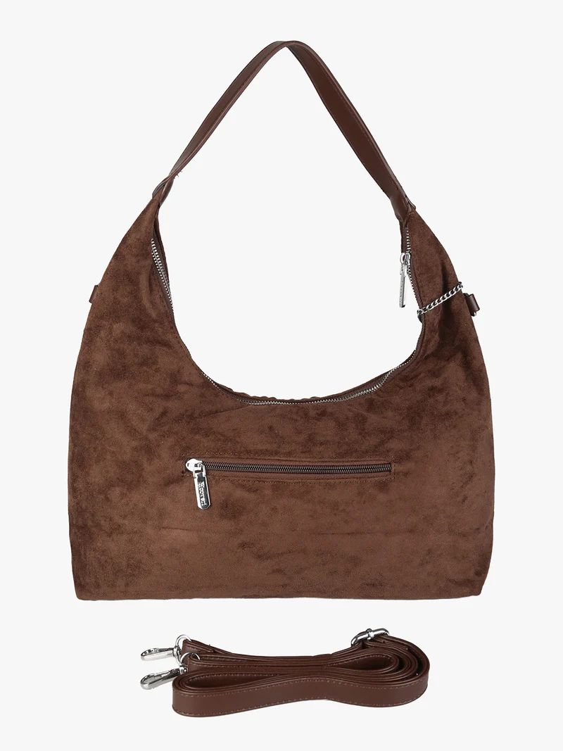 Borsa hobo da donna in tessuto scamosciato con borchie - moro