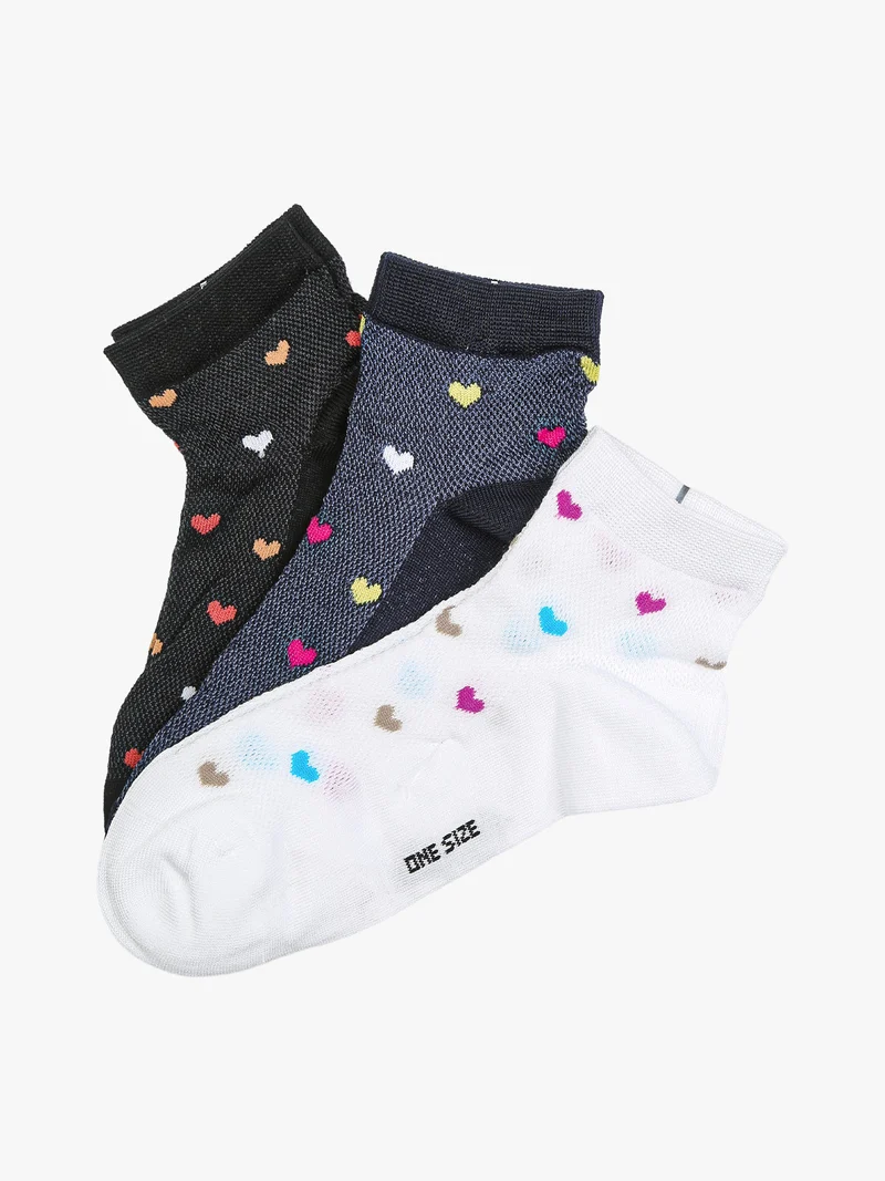 Confezione da 3 paia di calze corte donna con stampa a cuori - blu scuro