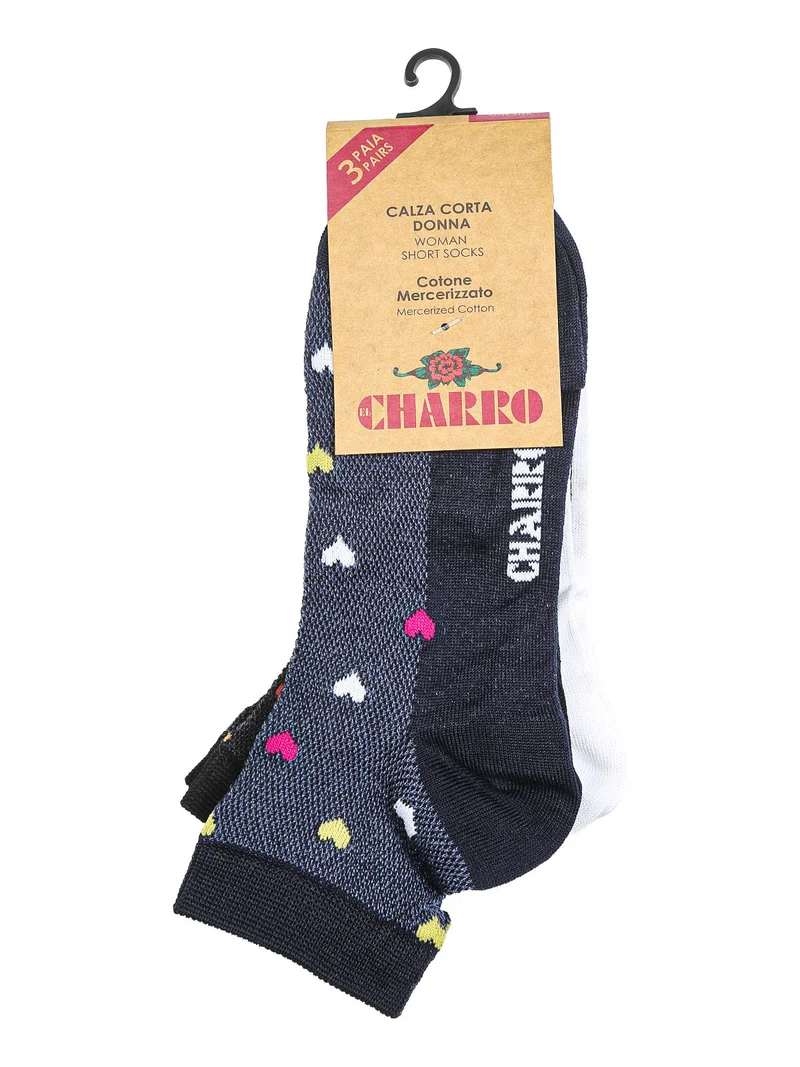 Confezione da 3 paia di calze corte donna con stampa a cuori - blu scuro