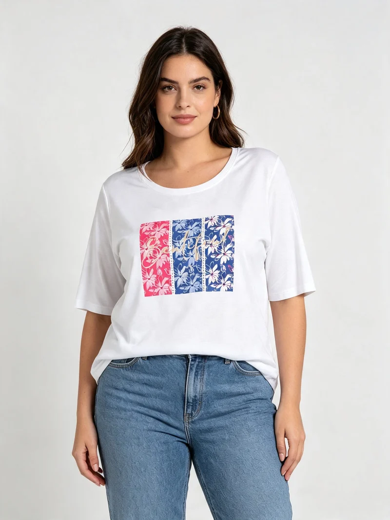 T-shirt da donna con stampa e strass - bianco
