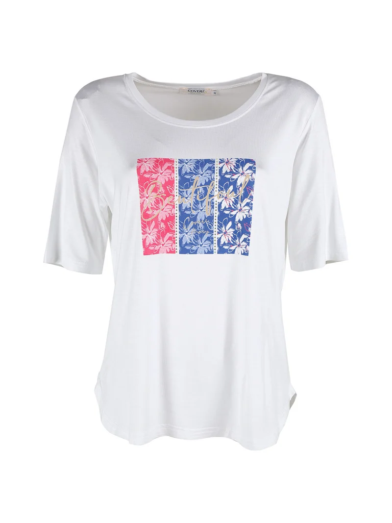T-shirt da donna con stampa e strass - bianco