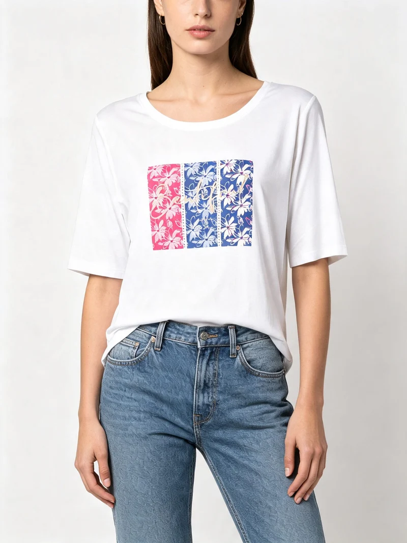 T-shirt da donna con stampa e strass - bianco