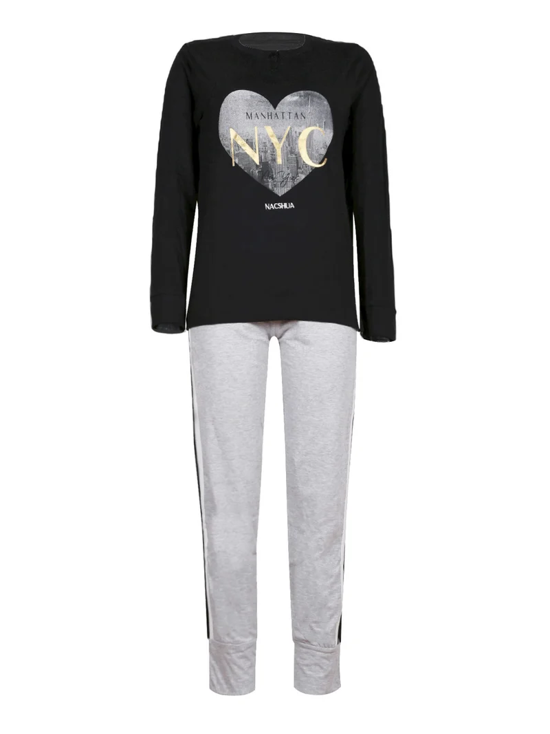 Pigiama donna lungo in cotone - nero