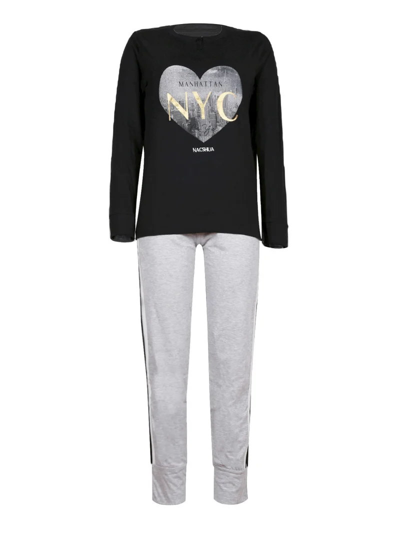Pigiama donna lungo in cotone - nero