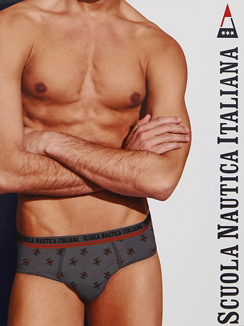 Slip da uomo in cotone elastico con stampe - grigio