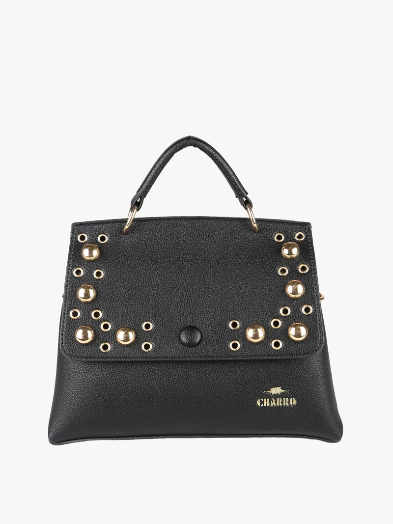 Borsa frame con tracolla e borchie - nero