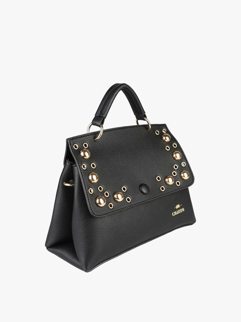 Borsa frame con tracolla e borchie - nero
