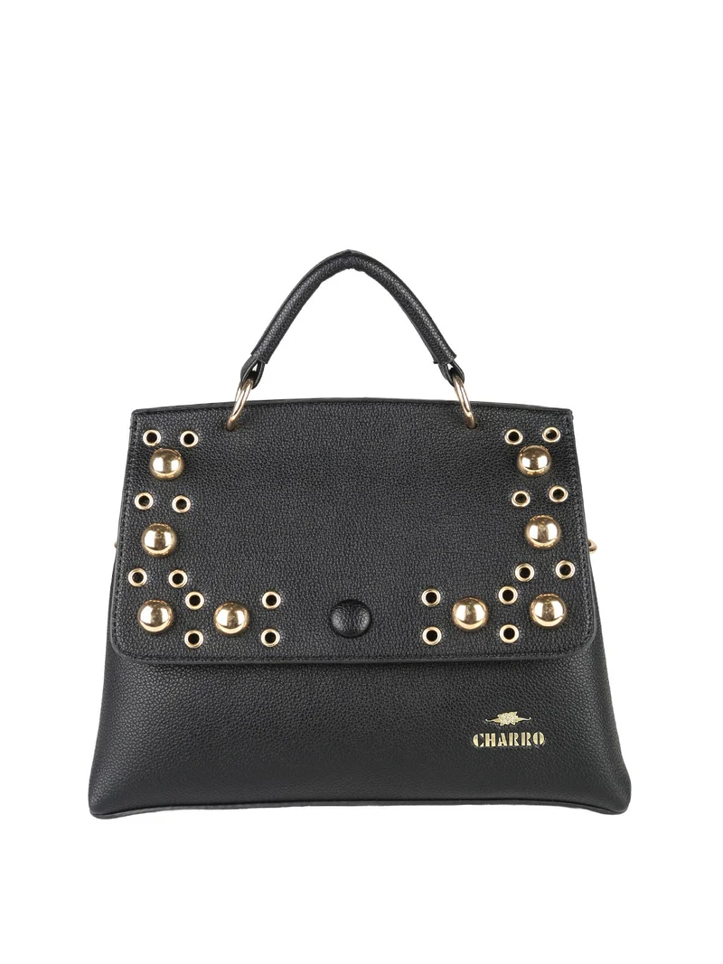 Borsa frame con tracolla e borchie - nero