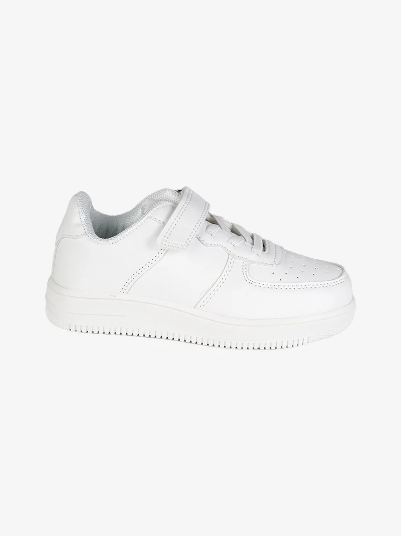 Sneakers da ragazzi con cinturino a strappo e lacci elastici - bianco