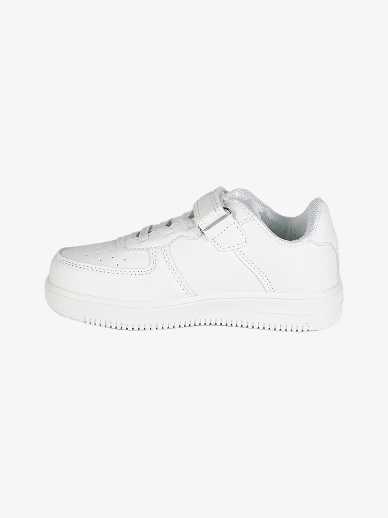 Sneakers da ragazzi con cinturino a strappo e lacci elastici - bianco