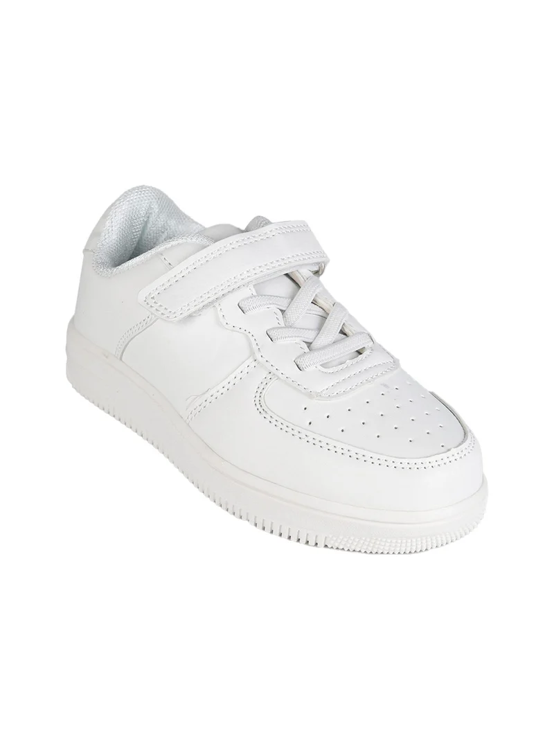 Sneakers da ragazzi con cinturino a strappo e lacci elastici - bianco