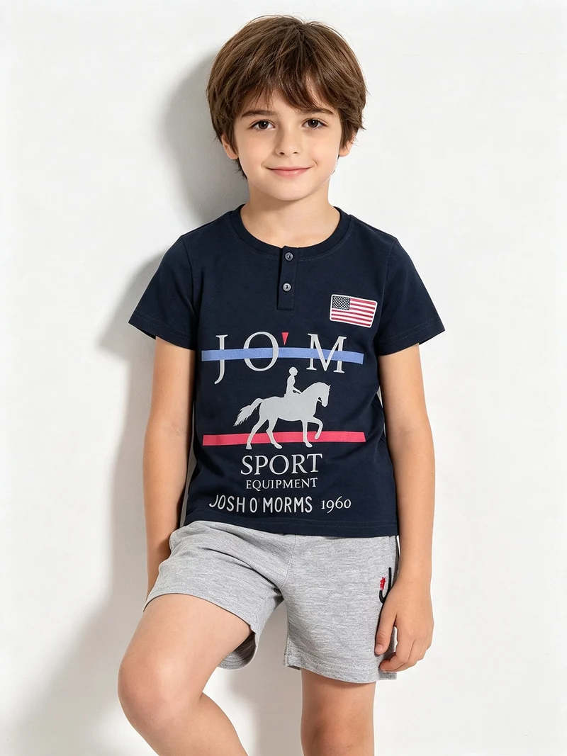 Pigiama corto da bambino in cotone - blu scuro