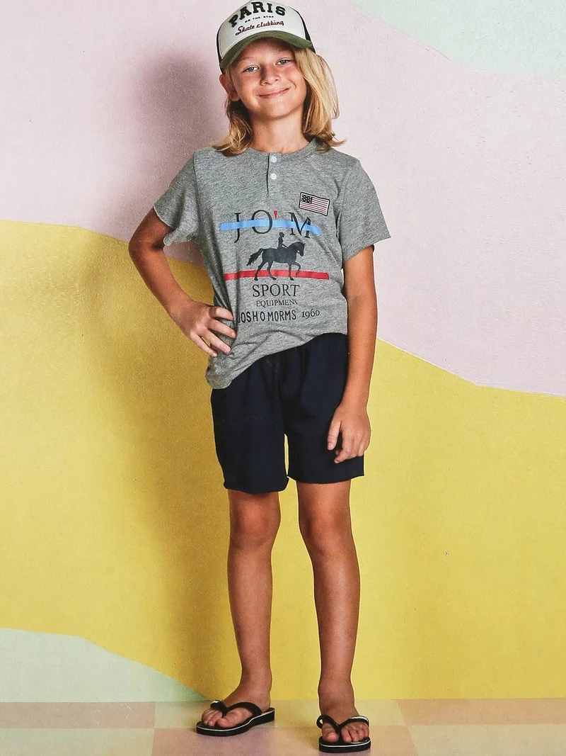 Pigiama corto da bambino in cotone - blu scuro