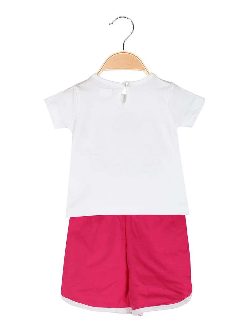 Completo corto da neonata 2 pezzi con t-shirt e shorts - bianco