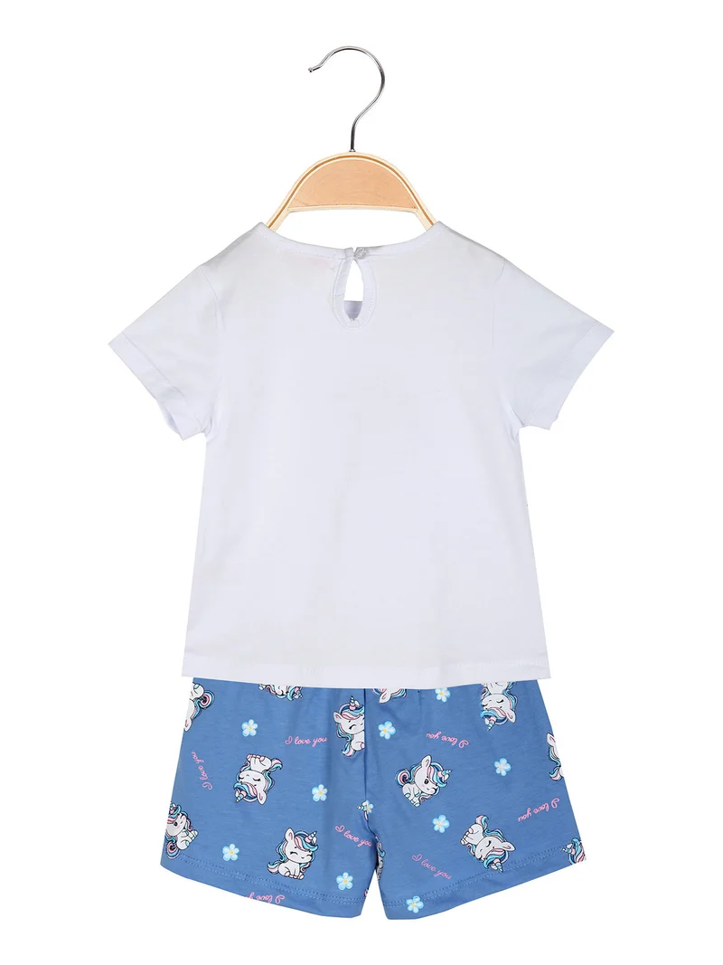Completo corto da neonata unicorno con t-shirt e shorts - bianco