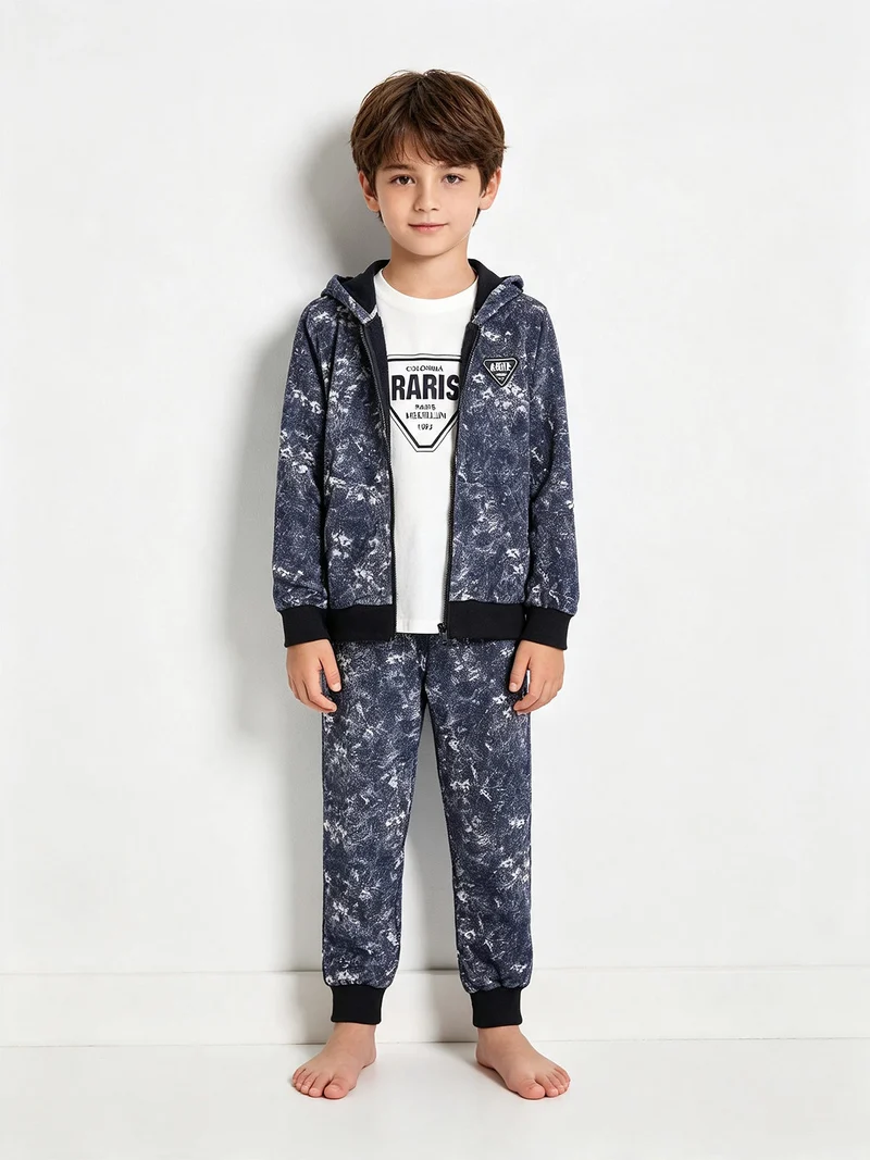 Completo 3 pezzi da bambino con cappuccio e zip - blu