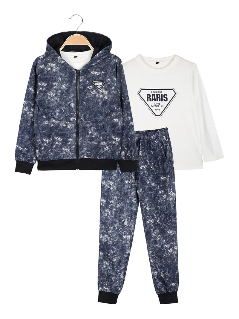 Completo 3 pezzi da bambino con cappuccio e zip - blu
