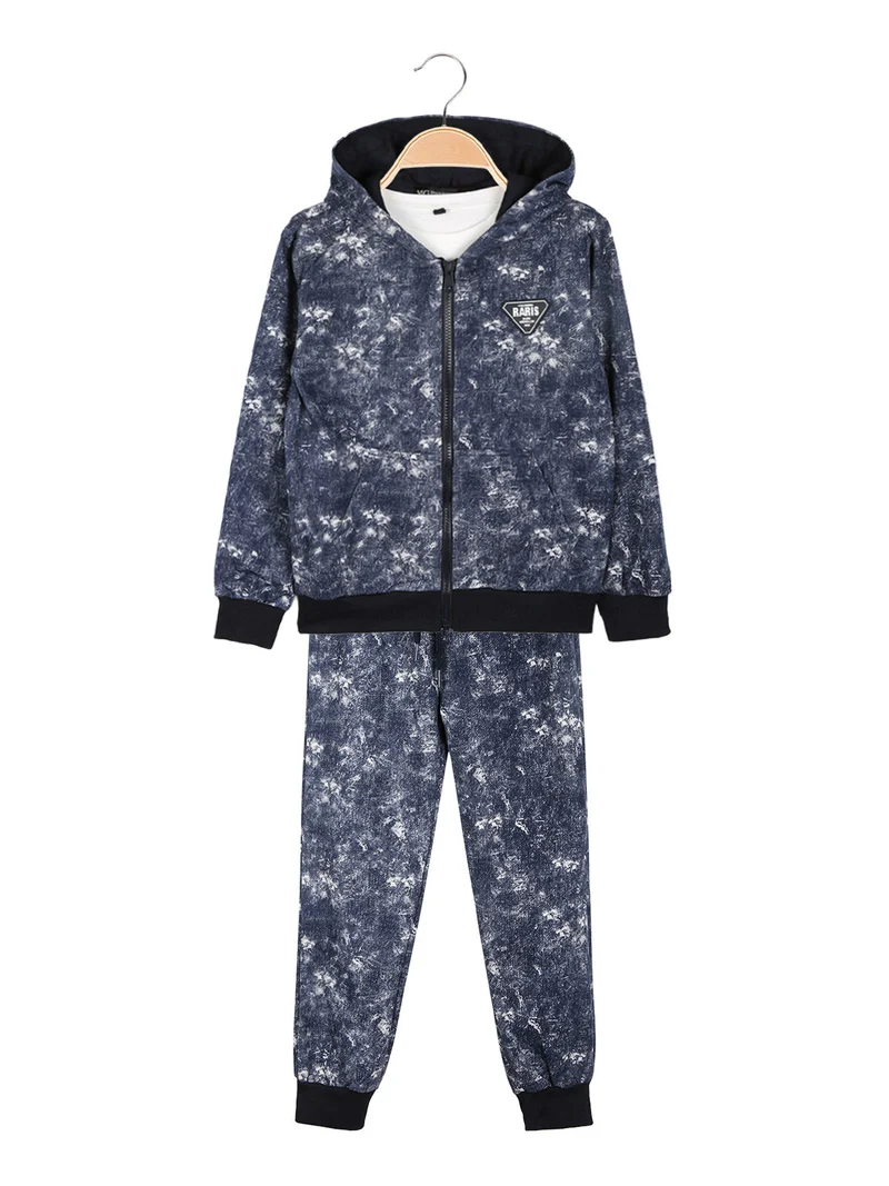 Completo 3 pezzi da bambino con cappuccio e zip - blu