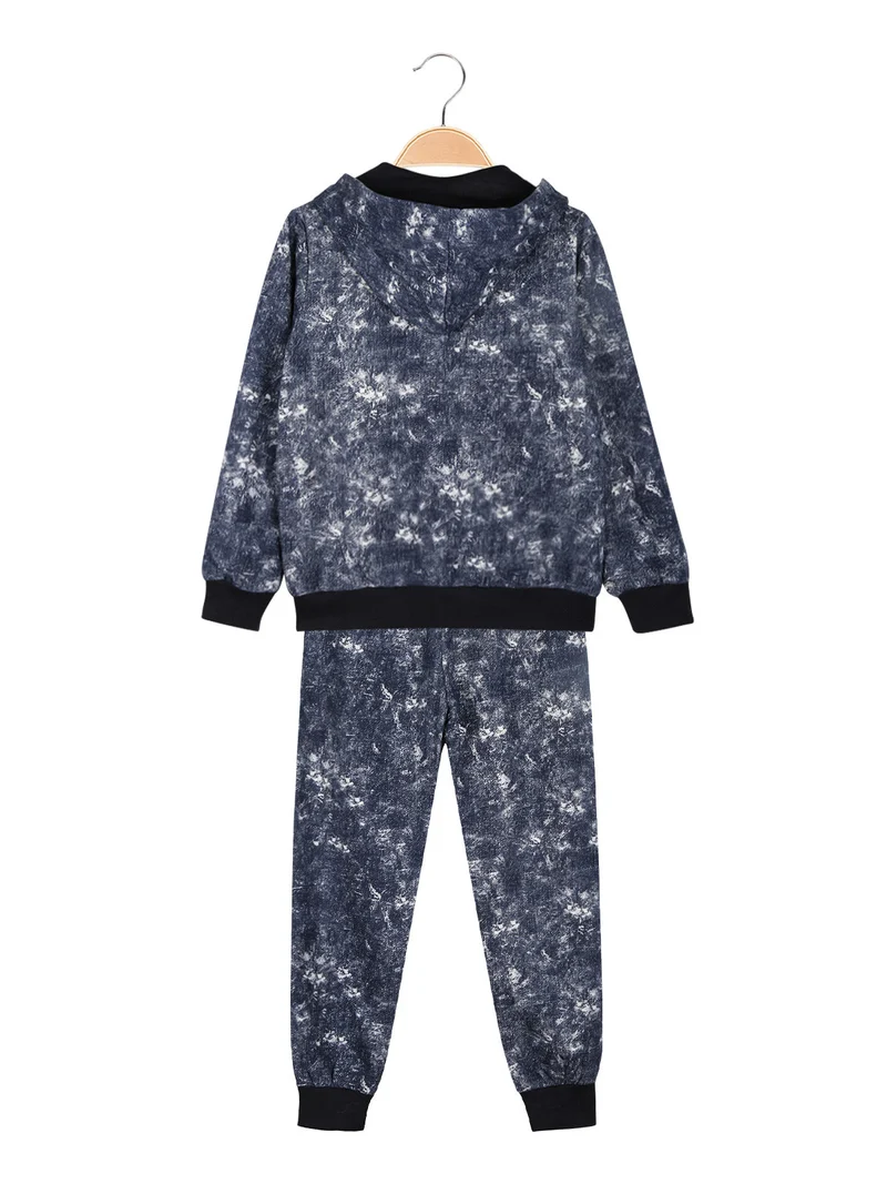 Completo 3 pezzi da bambino con cappuccio e zip - blu
