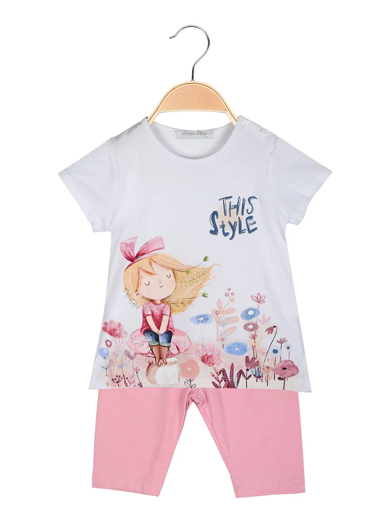 Completo da neonata 2 pezzi con t-shirt e pinocchietti - rosa