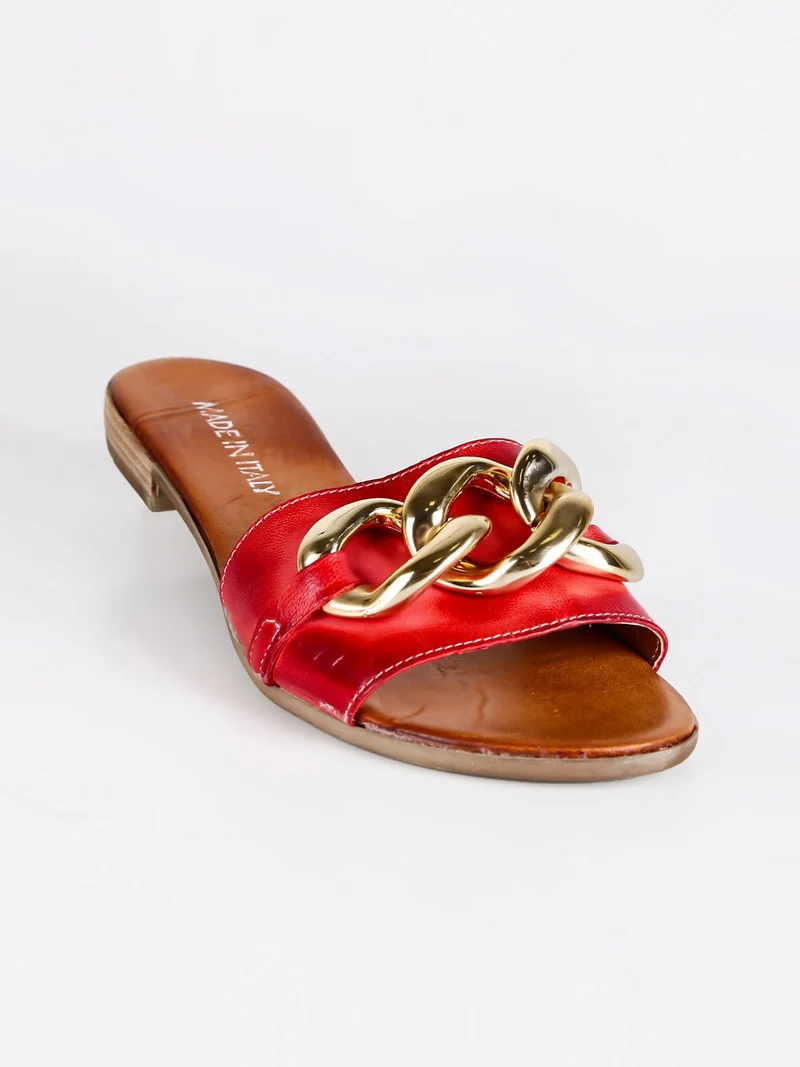 Ciabatte in pelle con catena - rosso
