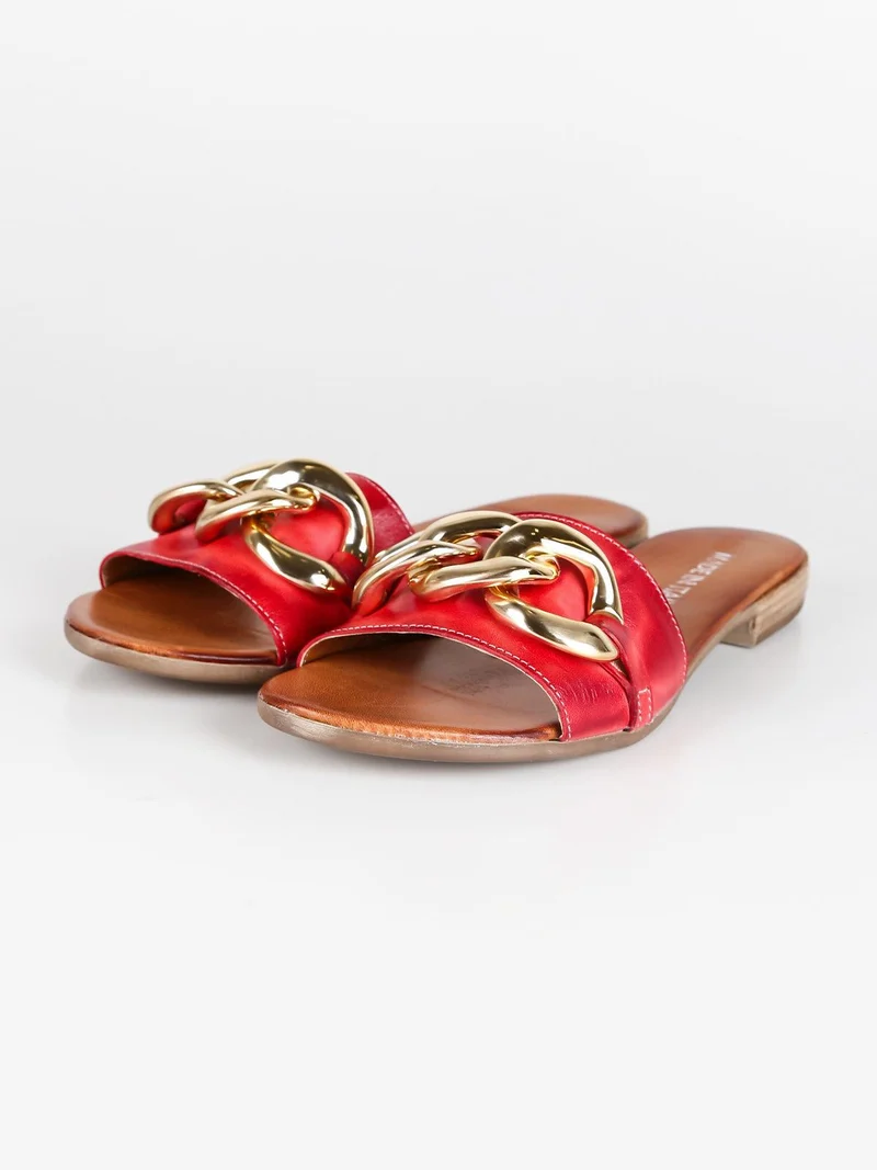 Ciabatte in pelle con catena - rosso